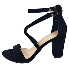 Load image into Gallery viewer, Over the Toe Strap Ankle Wrap Strap Heel Open Toe Block Heel Criss Cross Low, Black, 9