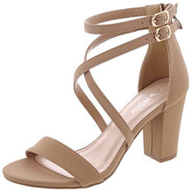 Load image into Gallery viewer, Over the Toe Strap Ankle Wrap Strap Heel Open Toe Block Heel Criss Cross Low, Black, 9