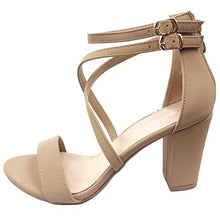Load image into Gallery viewer, Over the Toe Strap Ankle Wrap Strap Heel Open Toe Block Heel Criss Cross Low, Black, 9