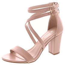 Load image into Gallery viewer, Over the Toe Strap Ankle Wrap Strap Heel Open Toe Block Heel Criss Cross Low, Black, 9