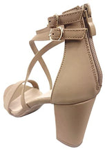 Load image into Gallery viewer, Over the Toe Strap Ankle Wrap Strap Heel Open Toe Block Heel Criss Cross Low, Black, 9
