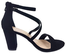Load image into Gallery viewer, Over the Toe Strap Ankle Wrap Strap Heel Open Toe Block Heel Criss Cross Low, Black, 9
