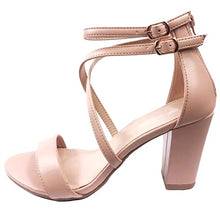Load image into Gallery viewer, Over the Toe Strap Ankle Wrap Strap Heel Open Toe Block Heel Criss Cross Low, Black, 9
