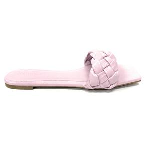 Women flat weaved slide soft PU material Block-19