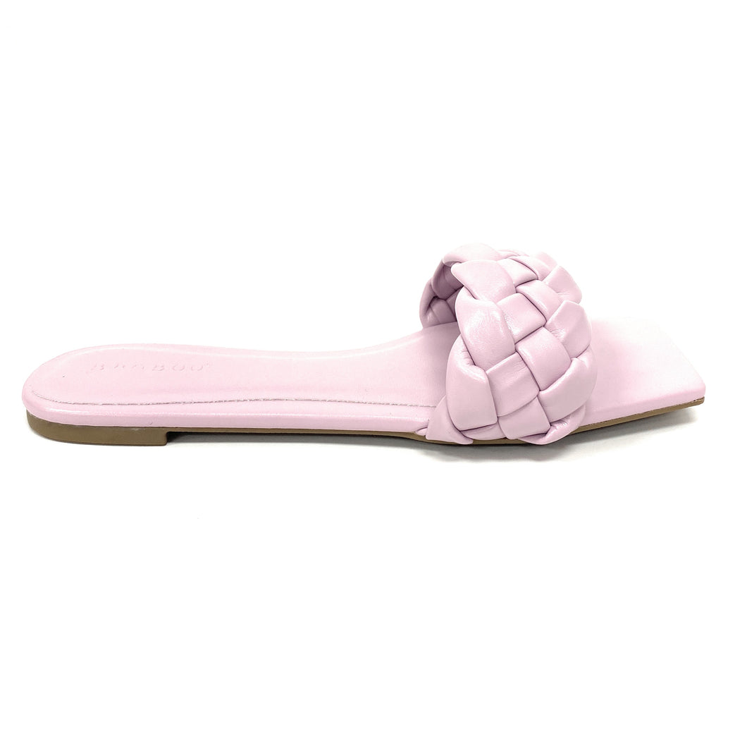Women flat weaved slide soft PU material Block-19