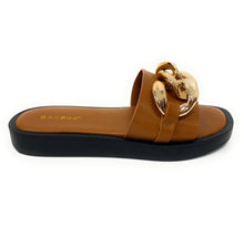 Load image into Gallery viewer, WOMEN SIDEKICK-11 wide band slide w/ oversixed chain flat sandals
