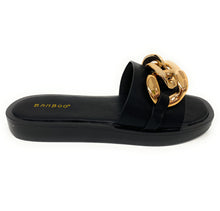 Load image into Gallery viewer, WOMEN SIDEKICK-11 wide band slide w/ oversixed chain flat sandals
